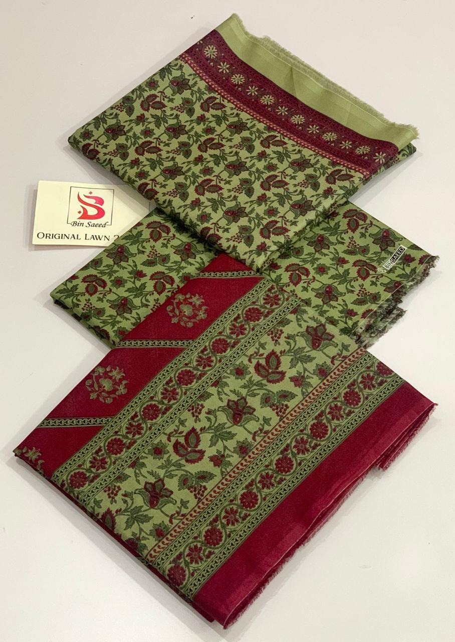 Bin Saeed Digital Print Lawn 3Pcs کپڑے کی کوالٹی:(Fabrics) LAWN With Lawn